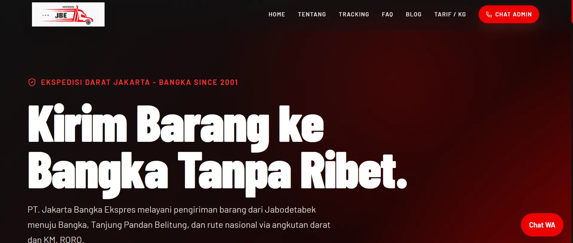 Website Jakarta Bangka Ekspres - Website Logistik by GHO TECH
