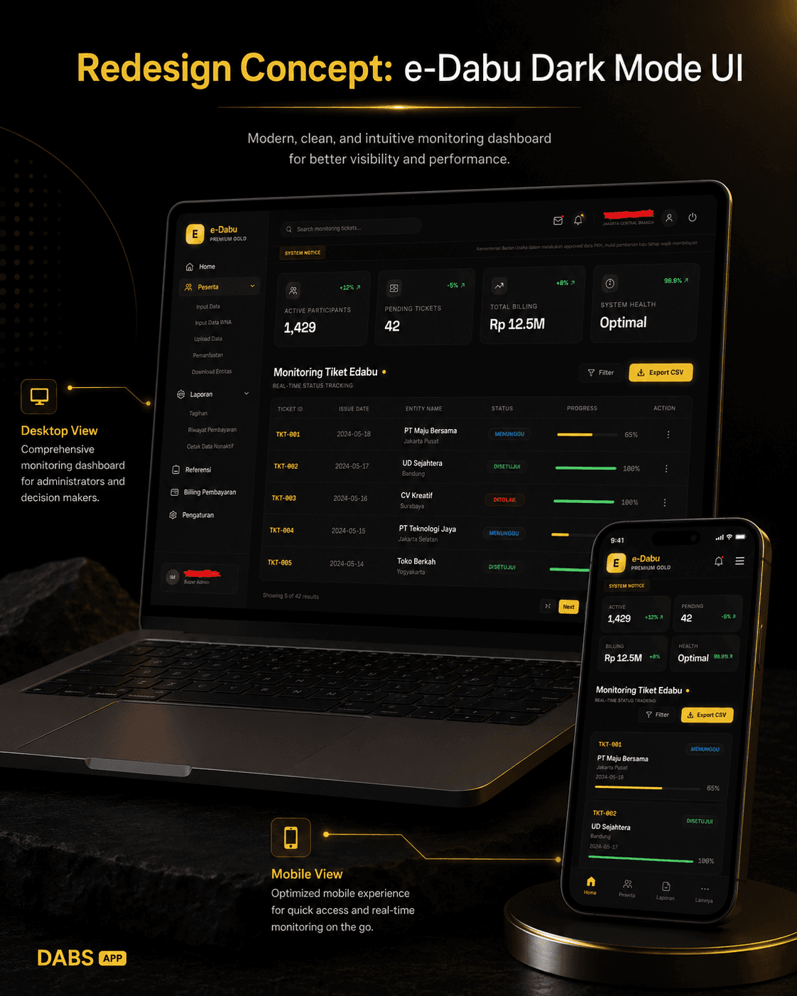 Website e-Dabu Dark Mode UI Concept - UI Redesign Concept by GHO TECH